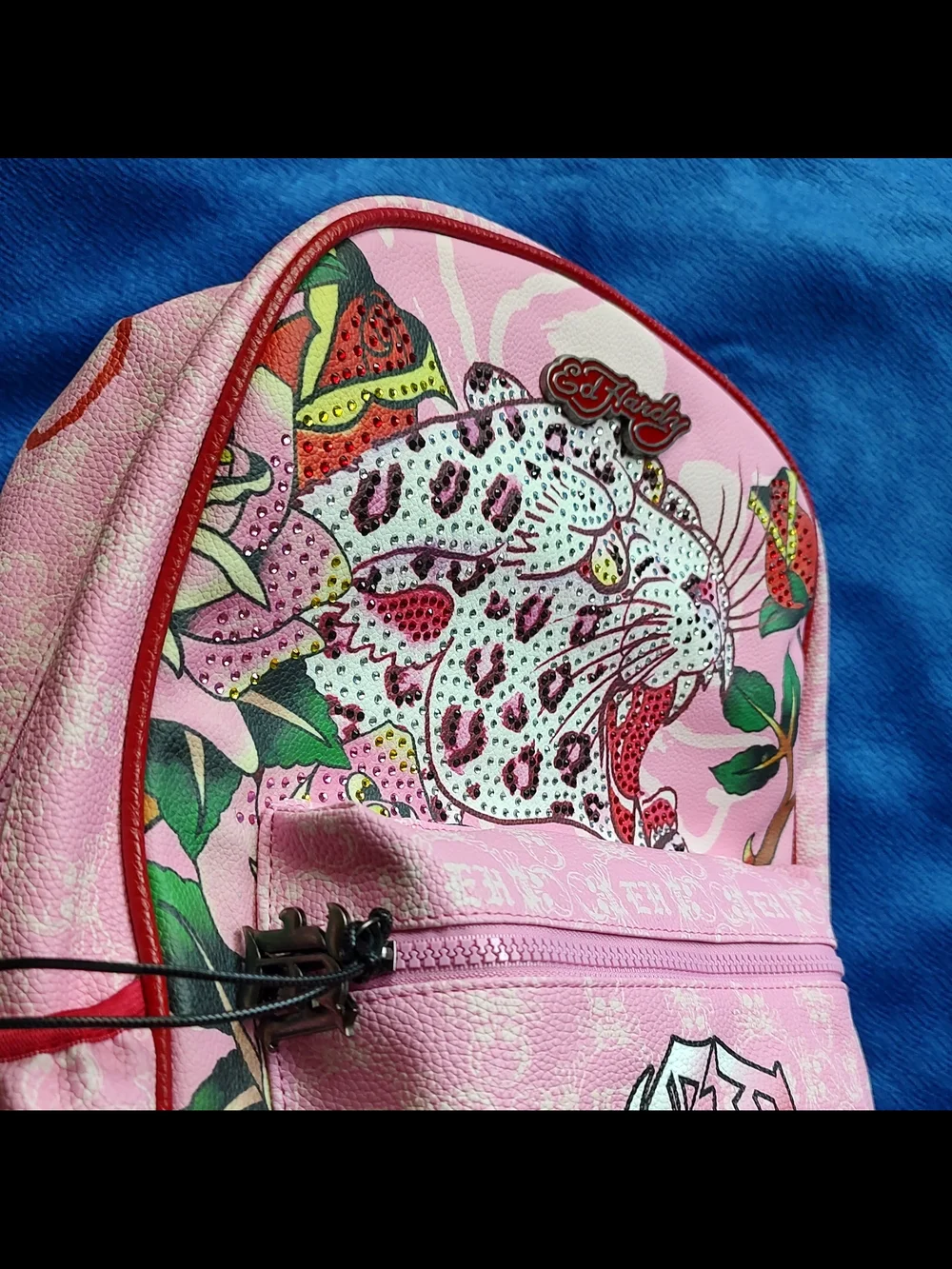 Ed Hardy Pink Faux Leather Leopard Tattoo Design Backpack New With Tags